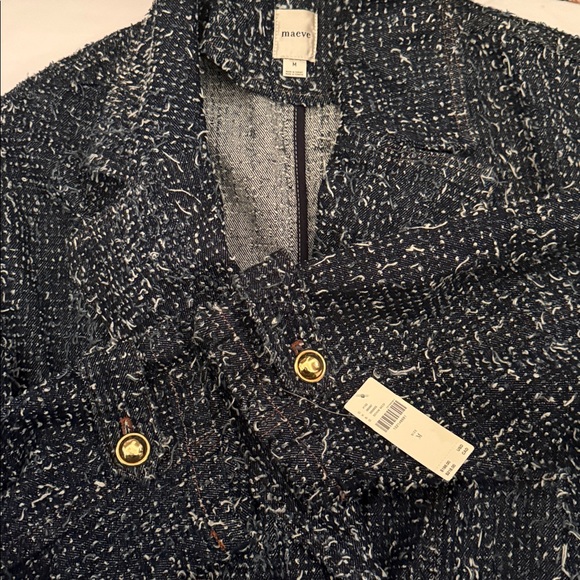 NEW NWT Anthropologie Denim Tweed Needle punched Double Breasted Coat blazer - Picture 9 of 13